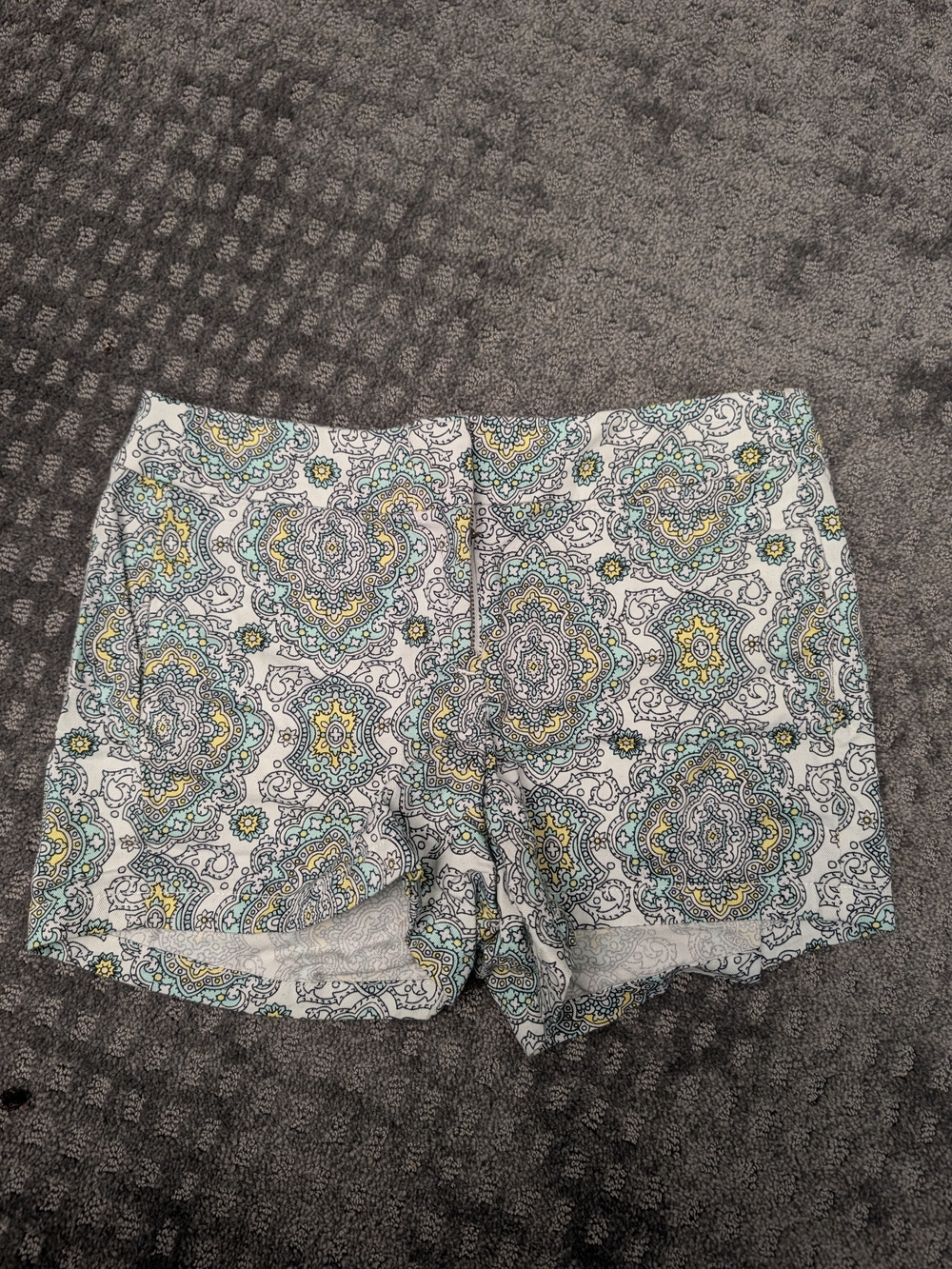 J. Crew White Paisley-Print High Waist Shorts with Yellow & Teal Accents